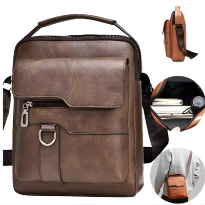 Multi-purpose men's shoulder bag for work, PU crossbody briefcase with handle