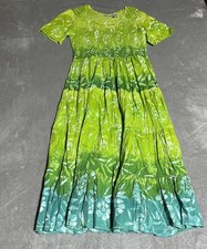 Vintage Drapers & Damons Dress Womens PM Green Tropical Floral Hawaiian Smocked