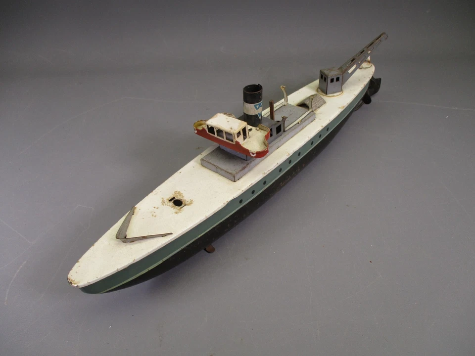 AB483 ARNOLD JOUET ANCIEN TOLE BATEAU DE MARCHANDISES 32 CM - Photo 4/4
