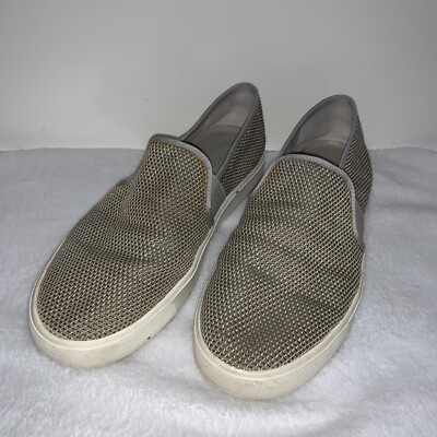 Vince Blair Women's 8 Shoes Gray Taupe Slip-On Sneakers Woven Fabric Textured
