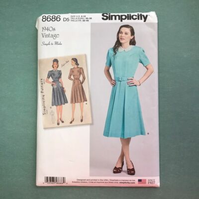 Simplicity Pattern #8686 - 40's Vintage Style Dresses - Sizes 4-12