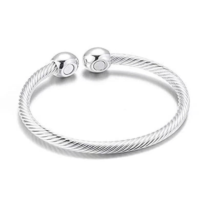 Brazalete Brazalete Magnético Acero Inoxidable Diseño Torcido Color Plata Regalo  Foto 4 de 4