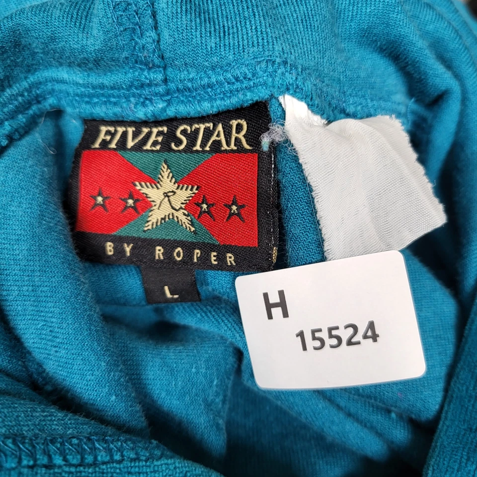 Sudadera con capucha para mujer Five Star By Roper L logotipo de terciopelo verde azulado bordado LEÍDO Foto 2 de 4