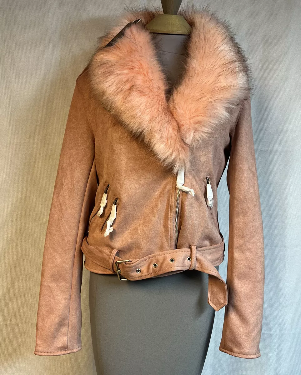 NEW Bellivera Women s Faux Fur Pink Zip Cozy Jacket Size Small S