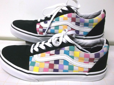 black checkered rainbow vans