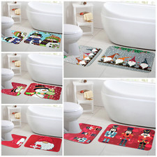 Bath Mat Anti Slip Set Memory Foam Christmas Festive Decor Gonks Santa Snowman