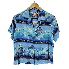 Jams World Rayon Hawaiian Button Shirt Size M Blue Aloha Tropical Vacation