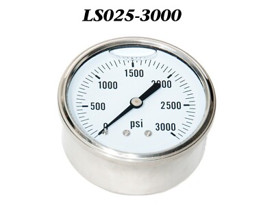  Pressure Gauge 0-3000 PSI, Liquid Filled 2.5  Stainless Steel  1/4''  NPT CBM
