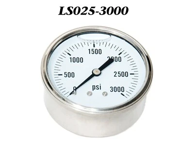 LIBERTY PNEUMATIC Pressure Gauge 0-3000 PSI, Liquid Filled 2.5” Stainless Steel 1/4" NPT CBM