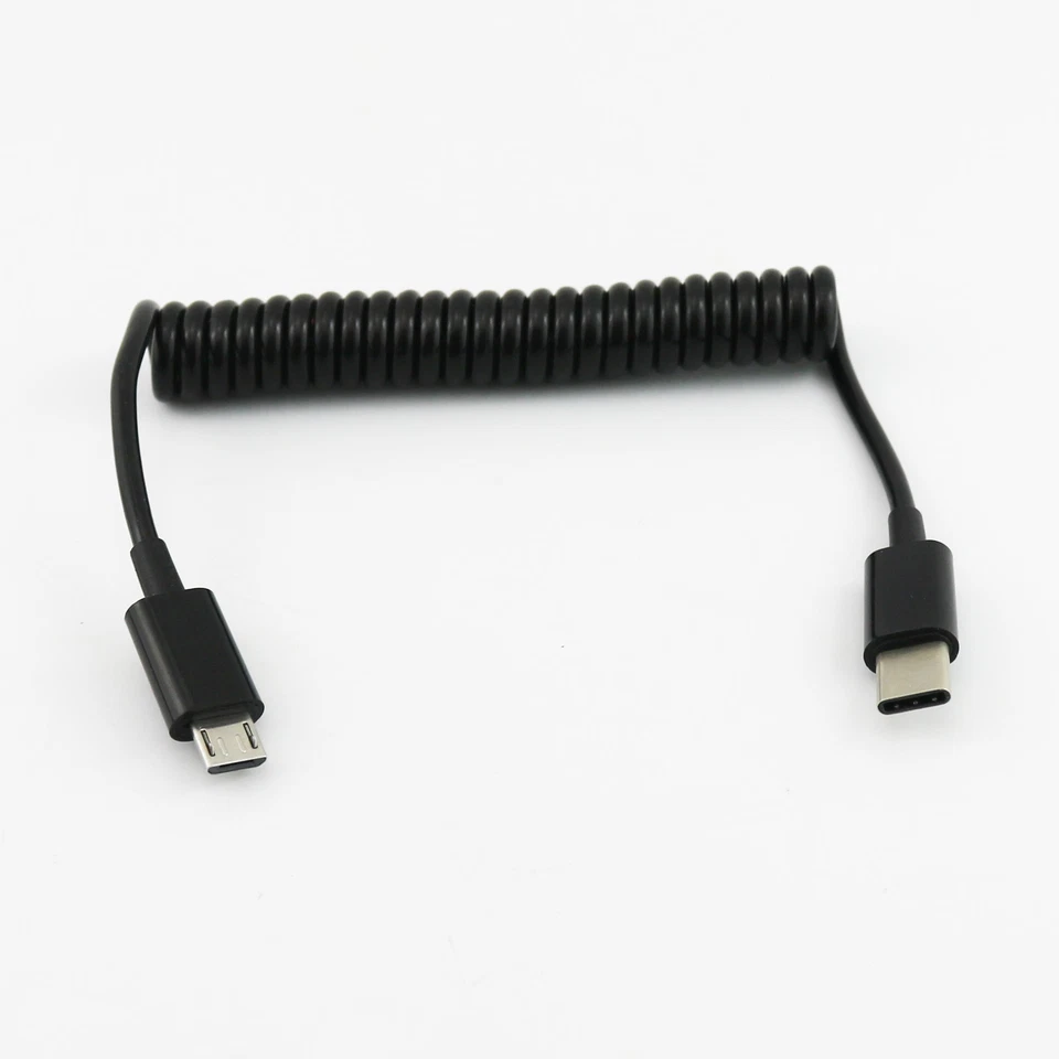 USB 3.1 Type C Male To Micro 5 Pin Male Spiral Coiled Data Sync Charger Cable 1M - Image 2 of 4