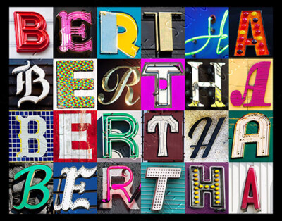 BERTHA Name Poster featuring photos of actual sign letters