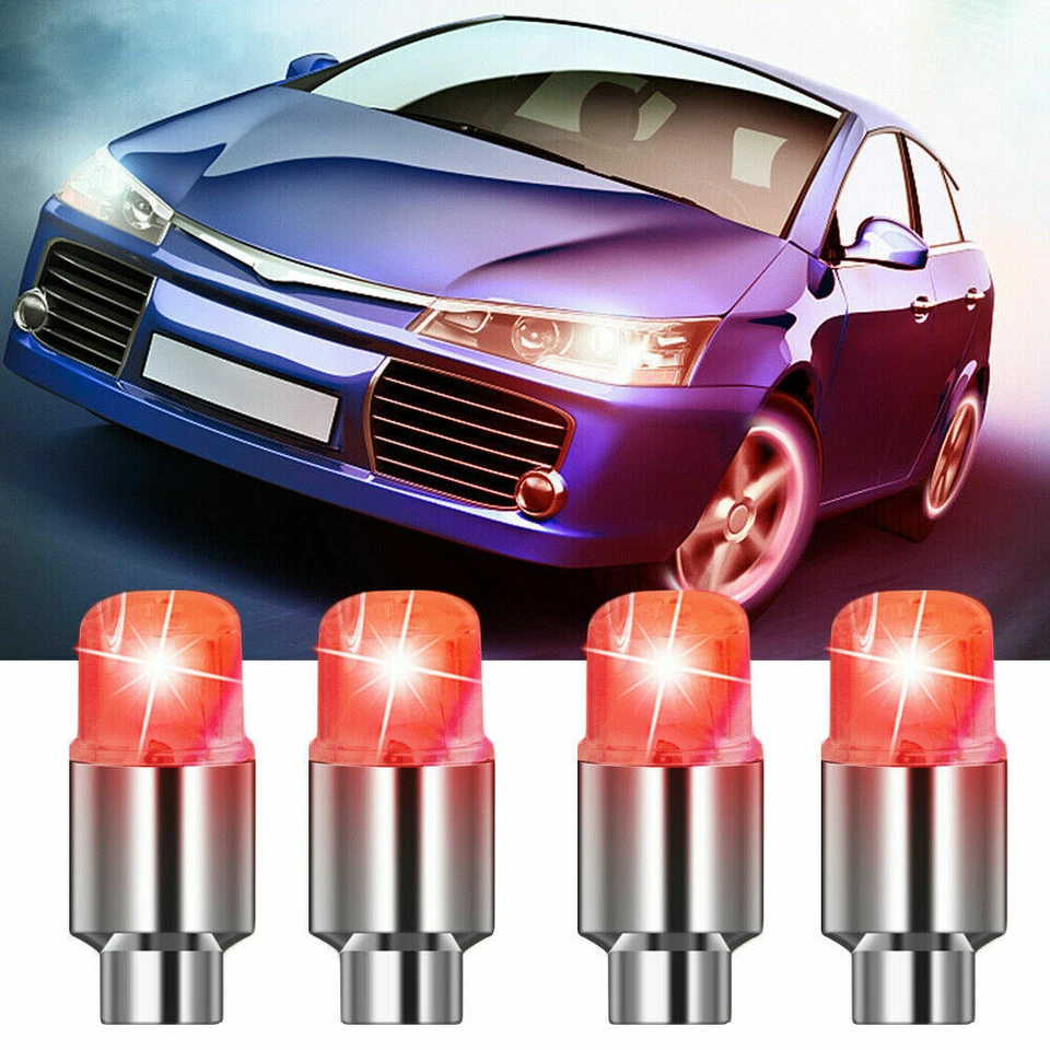 4x Rojo LED Rueda Coche Decoración Luz Neumático Válvula Aire Vástago Tapa Lámpara Accesorios Foto 3 de 4