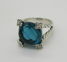 Cushion Cut Simulated Blue Topaz Engagement Ring 14k White Gold Plated Silver