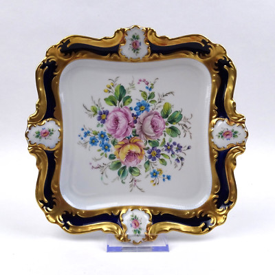 Lindner Kueps Bavaria Prunkplatte Cobalt Blau Gold Blumenmalerei Handarbeit