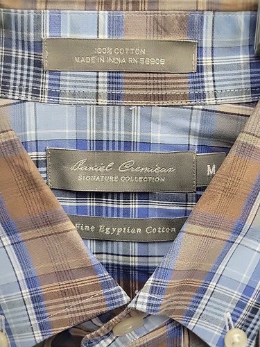 Daniel Cremieux Collection Egyptian Cotton Long Sleeve Blue Brown Plaid Medium - Picture 3 of 4
