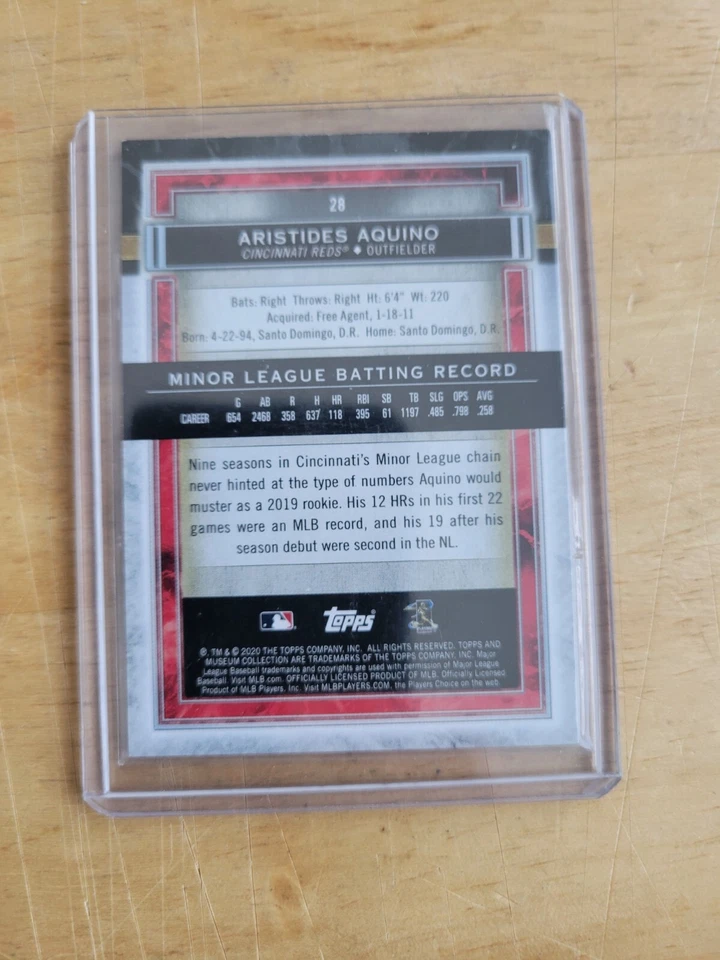 2020 Topps Museum Collection Baseball Aristides Aquino RC Rookie Card #28 - Image 2 of 2