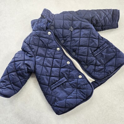 MAYORAL Navy Blue Puffer Snap Front Jacket  Fleece Lining Sz 2-4 mo