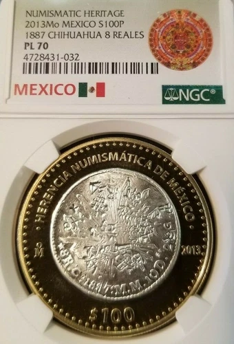 2013 MEXICO SILVER 100 PESOS S100P 1887 CHIHUAHUA 8 REALES NGC PL 70 PERFECT