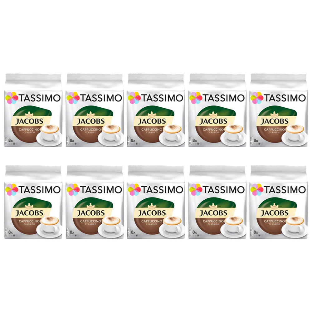 Tassimo Coffee Pods Jacobs Cappuccino 10 Packs (Total 80 Drinks)