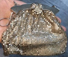 VTG WHITING & DAVIS MESH Clutch Purse RHINESTONE CRYSTAL Made in USA Silver Tone