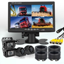 7" HD Quad Split Monitor 4x Front Side Backup Rear View Camera For Bus Truck RV