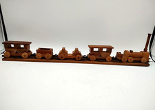 Vintage Custom Handmade Wooden Toy Train Set Display Natural Wood Rare