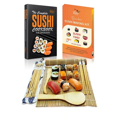 Sushi Making Kit Bambus Roller Reismatte Rollen Geschenk Maker Set Anfänger Buch 