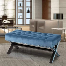 42" Tufted Ottoman Bench Microfiber Upholstered Rectangle Footrest Stool w/X-Leg