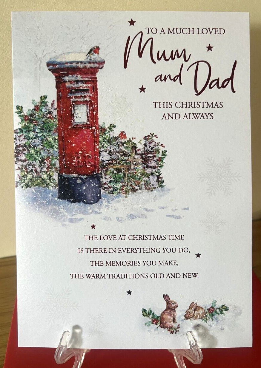 Christmas  Card Mum & Dad Foil & Glitter Finish Cherry Orchard