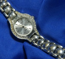 Cote d' Azur white rhinestone silver tone estate WATCH fresh battery 10/20 A15