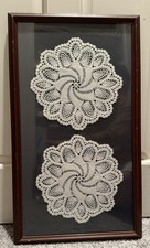 Framed 2 Handmade Vintage Cream Colored Doilies, Are Identical Country Farm Home