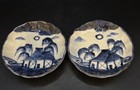 Set Of 2 Antique Japanese Imari Blue & White Landscape PLATE/dish 4” D — photo 1