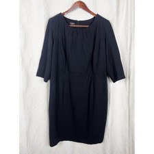 Talbots woman midi black ponte stretch knit 3/4 sleeve classic shift dress 20W
