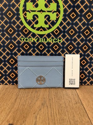Tory Burch Willa Shine Slim Card Case Paradiso Silver Light Blue