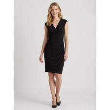 Lauren Ralph Lauren Womens Black Surplice V-Neck Ruched Sheath Dress Size 18