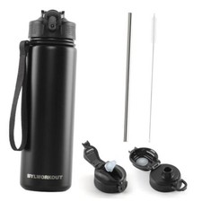 BYLWORKOUT 24oz Stainless Steel Water Bottle with 2 Lids, Insulated Water