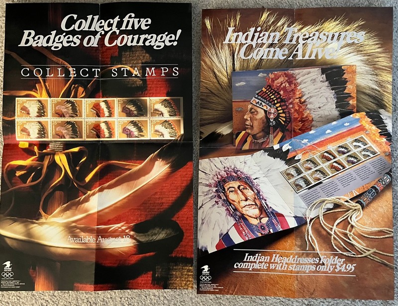 2 Official USPS Lobby Advertisement Poster for "Indian Headress Stamps" 21x14