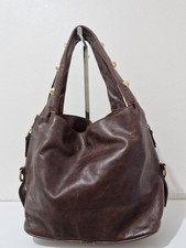 Russell & Bromley Brown Genuine Leather Hobo Bag Stud Detail Boho Slouchy