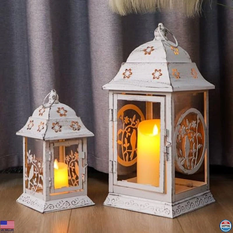 TRIROCKS Vintage-Inspired Set of 2 Rustic Metal Bird Candle Lanterns - 14.5" & 9 - Image 2 of 4