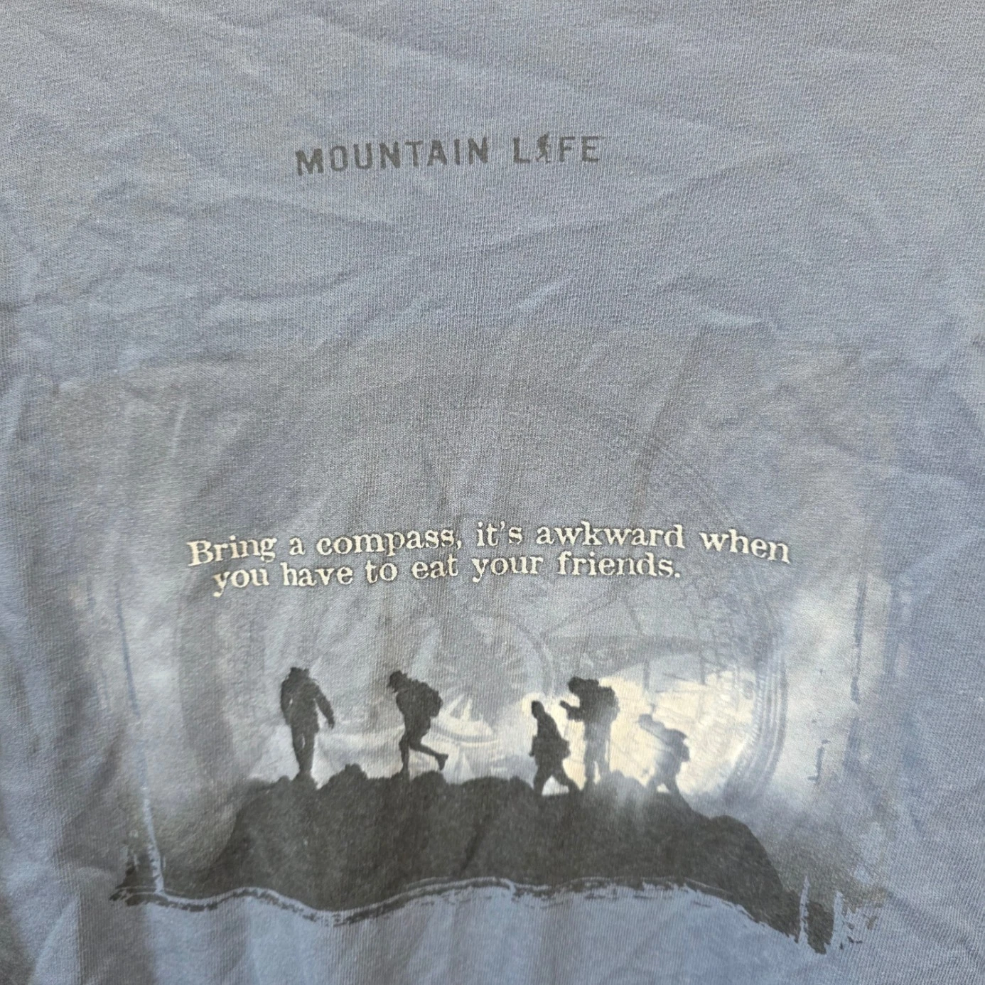 The Mountain Alaska Hiking Tee Compass Funny Graphic Shirt Blue Large USA