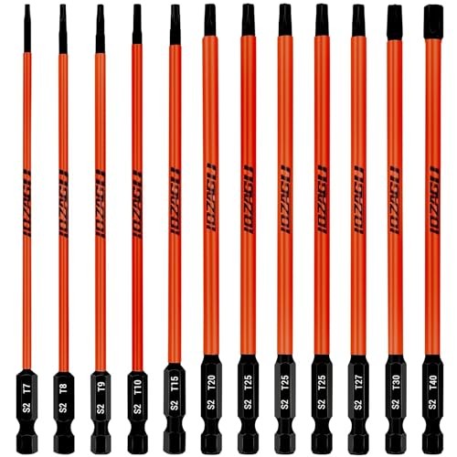 12Pcs Long Torx Bit Set 6-Inch (152mm), T7 to T40, Magnetic Security Tamper - Picture 2 of 8