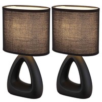 Beistellleuchte Tischlampe Nachttischleuchte Keramik Textil 1X E14 Schwarz 2X