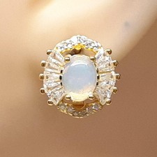 3.80ctw Opal & White Sapphire Baguette 14K Yellow Gold 925 Silver Earrings