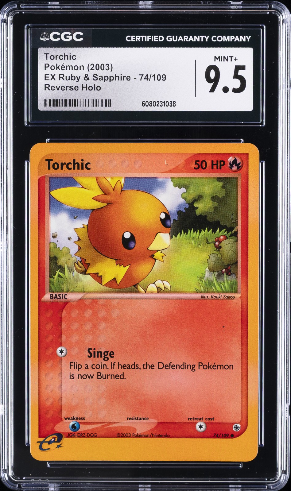 2003 POKEMON EX RUBY & SAPPHIRE REVERSE HOLO #74 TORCHIC CGC 9.5
