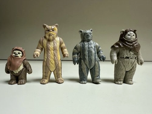 Vintage Star Wars EWOK lot 4 Figures w/ ORIGINAL accessories 1983-1984