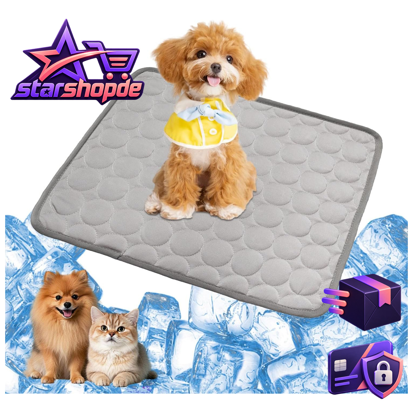Kühlmatte Selbstkühlend Grau 60x52 cm für Hund Katzen Haustier 1 Stück