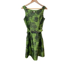 Anthropologie Eva Franco Retro Green Floral Fit and Flare Womens sz 6 Waist Belt