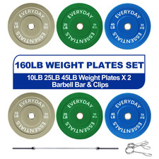 Olympic Bumper Plate Weight Plate with Steel Hub, Color Coded, 160 Lbs Set with