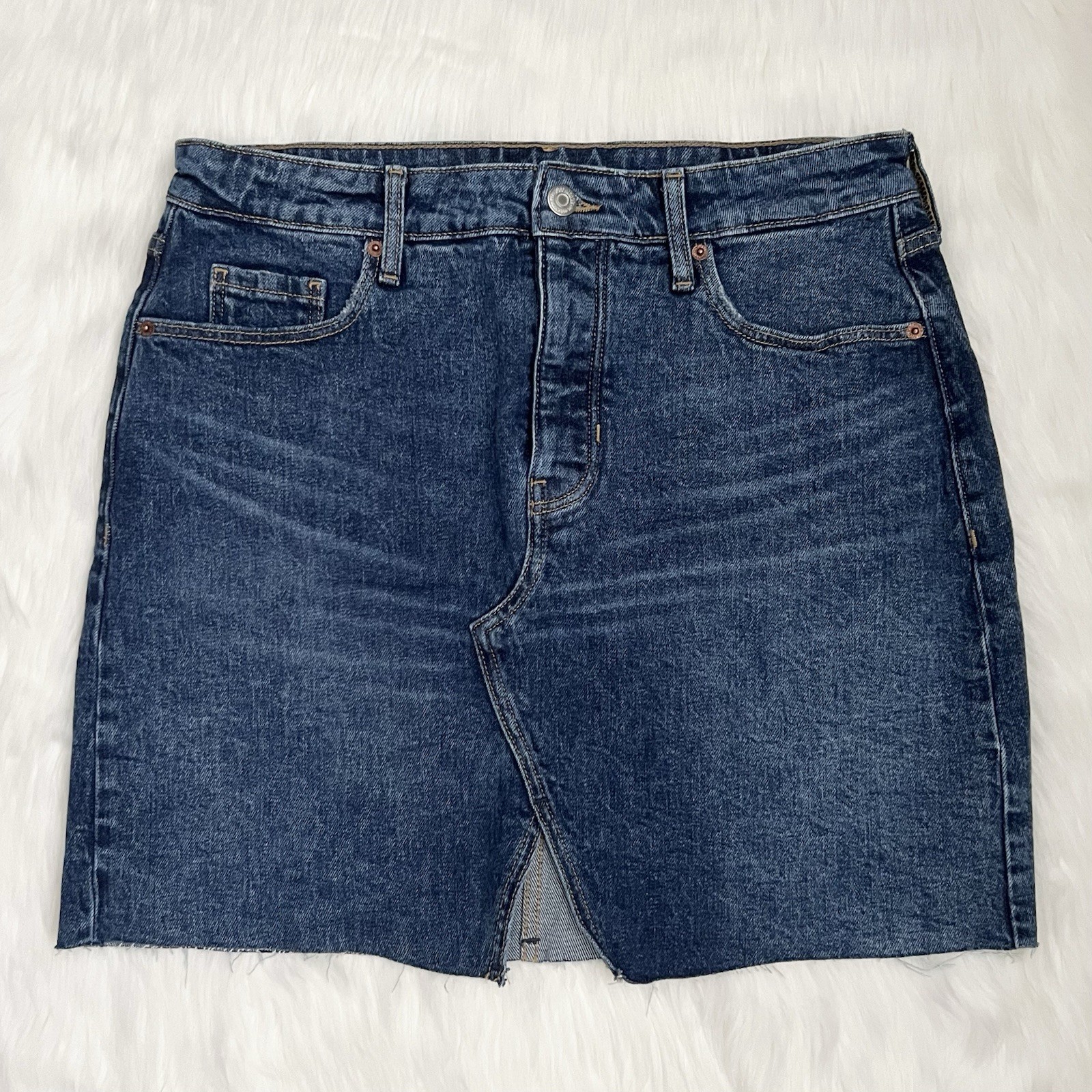 Old Navy Blue High-Waisted Button-Fly Split-Front… - image 2