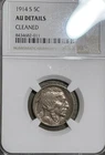 1914s Buffalo Nickel, NGC graded AU Details, Cleaned, Very attractive Coin!
